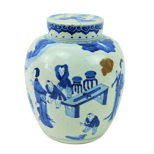 6 - An 18th Century Chinese blue and white porcelain Jar and Cover, decorated with children at play, and... 