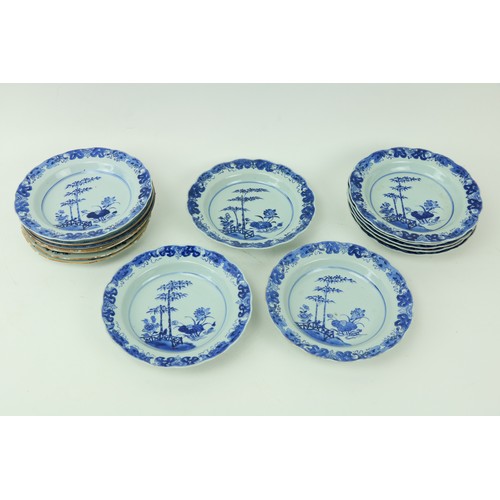 54 - A good set of 9 Chinese 18th Century blue and white porcelain Plates, each decorated with bamboo and... 
