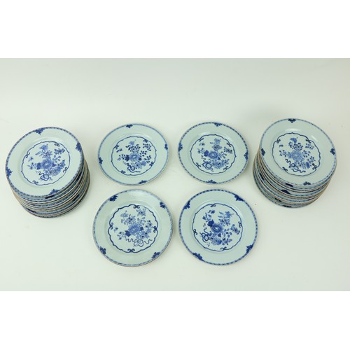55 - A very good set of 28 Chinese blue and white Plates,  18th Century, each decorated with flowers insi... 
