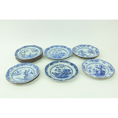 60 - A set of 6 - 18th Century Chinese blue and white Phoenix Plates, each of octagonal form and 10 other... 
