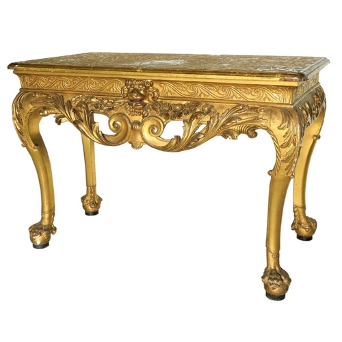 522 - A highly important pair of Irish carved giltwood and gesso Side Tables, c. 1738, each rectangular to... 
