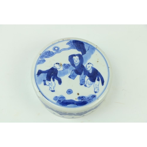 6 - An 18th Century Chinese blue and white porcelain Jar and Cover, decorated with children at play, and... 
