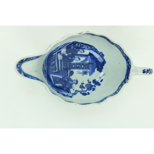7 - A Chinese blue and white Xiangshi porcelain Sauceboat, the interior decorated with figures on a balc... 