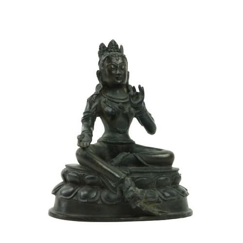 27 - A rare Old Tibetan bronze figure Tara Goddess of Enlightenment, Buddha Figure, with her right hand r... 