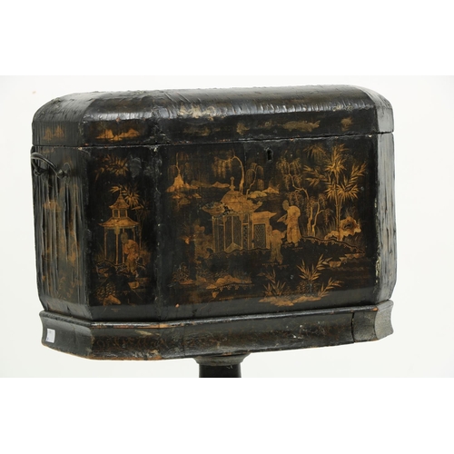 517 - A 19th Century Chinese lacquered and chinoiserie decorated Work Box, of octagonal form with hinged c... 