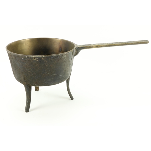 13 - A heavy bronze 19th Century Welsh Skillet Pot/Saucepan, the long handle inscribed 