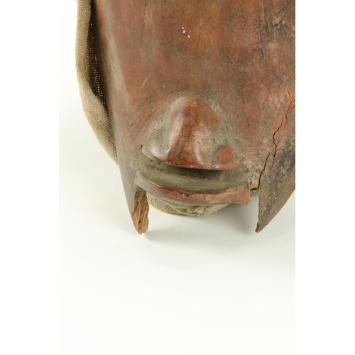 14 - A rare and unusual early 20th Century West African Dan Mask, with slit eyes and fiber headdress cove... 