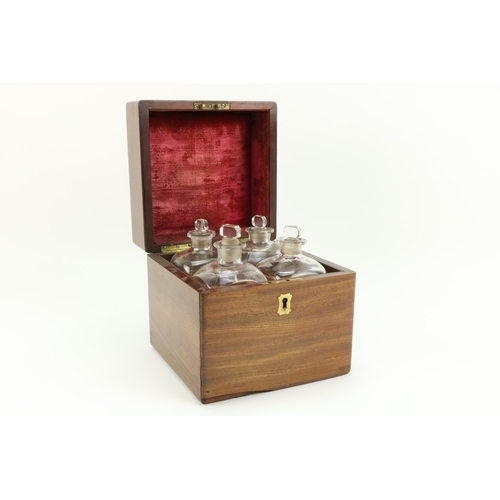 2 - An attractive and fine quality small Georgian period mahogany Decanter Box, with four original bottl... 