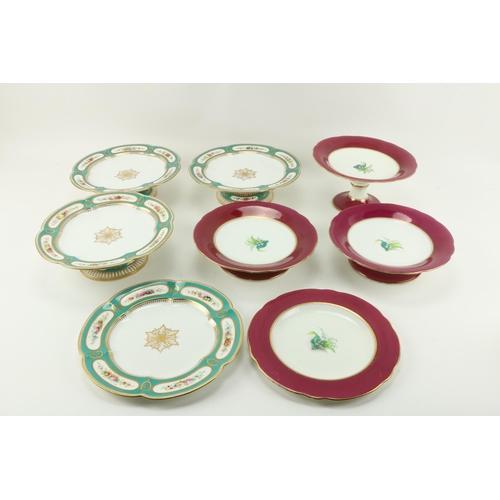 25 - A good 16 piece late Victorian Dessert Service, with shaped rims and floral decorated panels, all hi... 