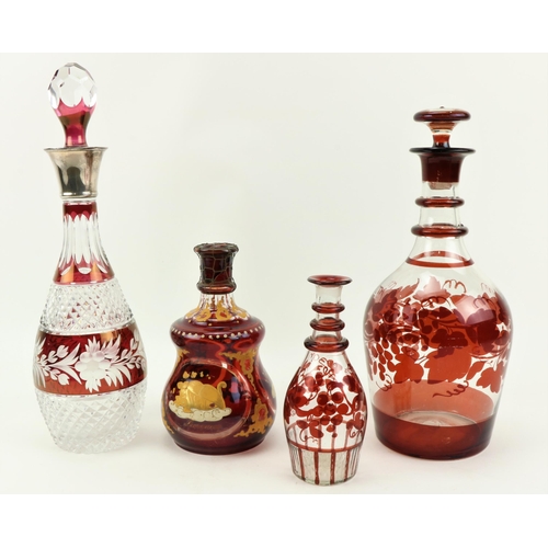 45 - A large 19th Century ruby decorated glass Decanter and stopper, 33cms (13