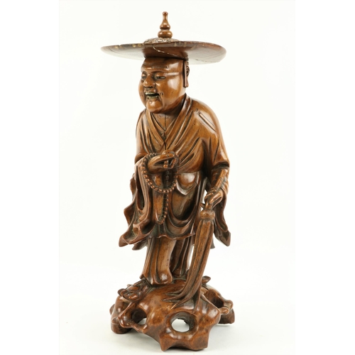 46 - A very good 19th Century Japanese carved boxwood Figure, of a Street Vendor, approx. 41cms (16