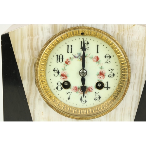 50 - An attractive art Deco marble Clock Garniture, surmounted with a bronze brown bear, painted dial, an... 