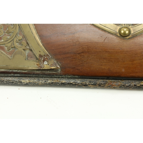 51 - A Victorian casket shaped walnut Stationary Box, and Blotter en-suite with engraved and pierced bras... 