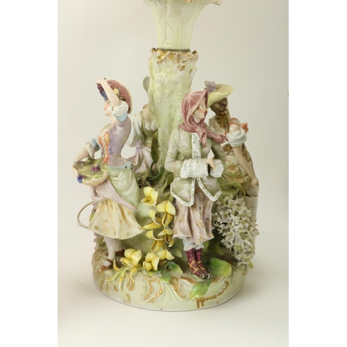 6 - A 19th century Sitzendorf figural Table Lamp, mounted with female figures of the Four Seasons; toget... 