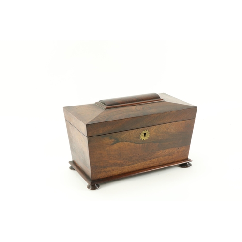 8 - A good quality casket shaped Regency period figured rosewood Tea Caddy, with later glass mixing bowl... 