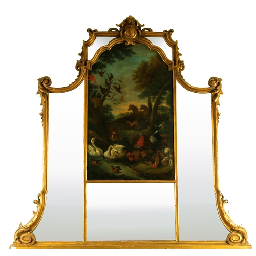 17 - A very attractive carved giltwood Trumeau Mirror, the ornate frame with cartouche above an 18th Cent... 