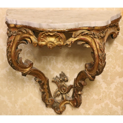 2 - A 19th Century giltwood Console Table, with shaped Carrara marble top of rococo design and taste. (1... 