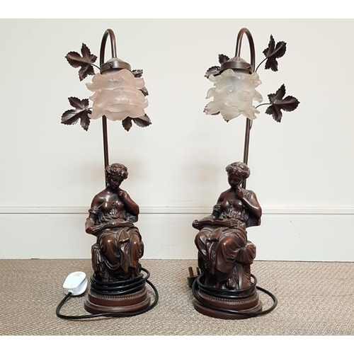 30 - A pair of Art Nouveau style figural table lamps, 54 cms high.