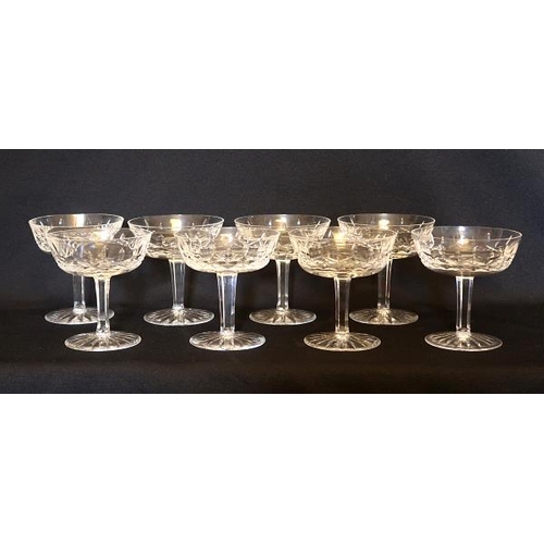 18 - A set of eight Waterford crystal champagne saucers, height 10.5 cms.