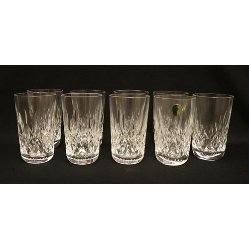 35 - A set of nine Waterford crystal water glasses, height 13 cms.