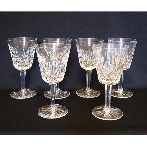 7 - A set of six  Waterford crystal claret glasses, height 16.5 cms.