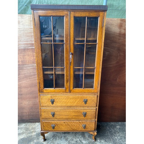49 - Antique Oak Tall Standing Display Cabinet With Adjustable Shelves and 3 Bottom Drawers
Height - 156c... 