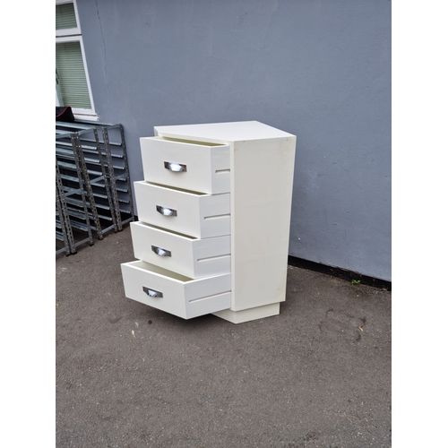 Modern Designer corner white tall boy chest of 4 drawers, draws slide out at an angle - 66cm x 116cm x 57cm