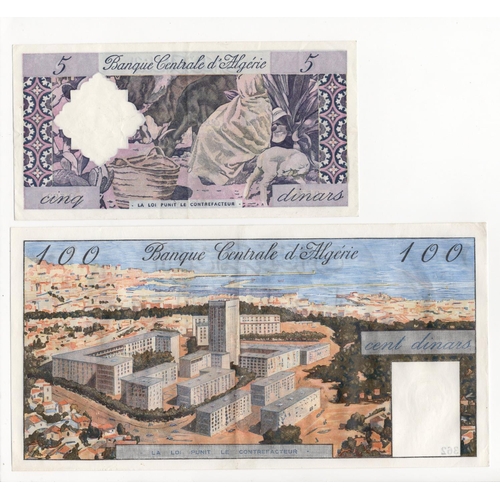 476 - Algeria (2), 100 Dinars dated 1st January 1964, serial D.362 856 (TBB B304a, Pick125a) EF, 5 Dinars ... 