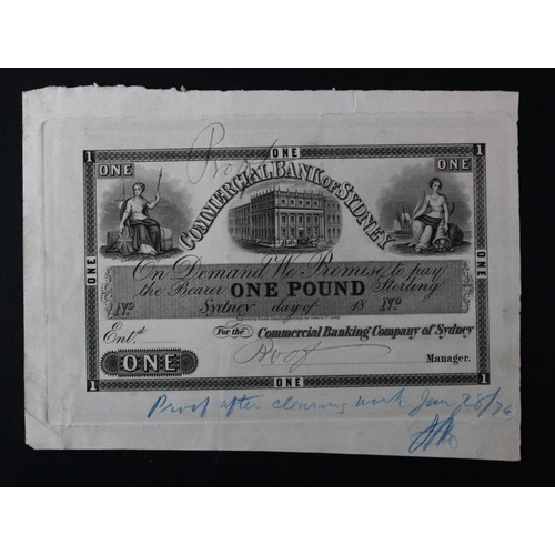 486 - Australia Commercial Bank of Sydney 1 Pound, working obverse proof with handwritten date 28th Januar... 