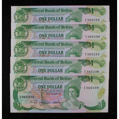 504 - Belize 1 Dollar dated 1st November 1983 (5), a consecutively numbered run of 5 notes, serial A/8 365... 