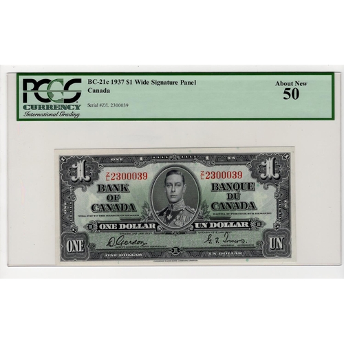 529 - Canada 1 Dollar dated 2nd January 1937, King George VI portrait, signed Gorgon & Towers, serial Z/L ... 