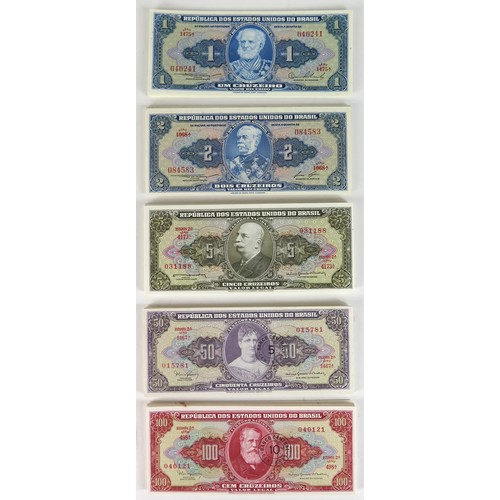 512 - Brazil (190), bulk lot of Uncirculated notes, 1 Cruzeiro (15) issued 1954 - 1958, 2 Cruzeiros (35) i... 