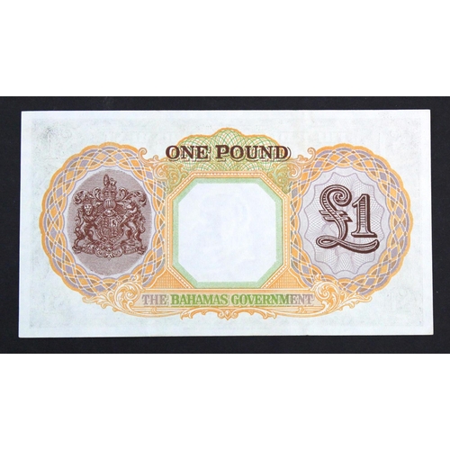 491 - Bahamas 1 Pound dated 1936 Currency Note Act (introduced 1947), portrait King George VI at right, se... 