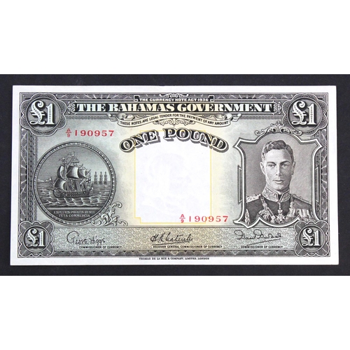 493 - Bahamas 1 Pound dated 1936 Currency Note Act (introduced 1947), portrait King George VI at right, se... 