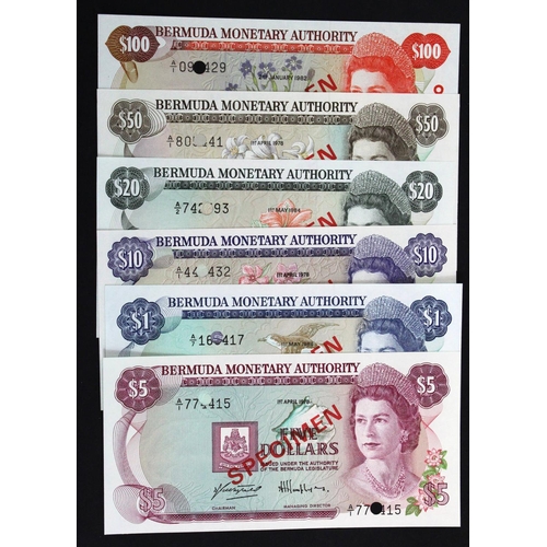 505 - Bermuda (6), a group of SPECIMEN notes, 100 Dollars, 50 Dollars, 20 Dollars, 10 Dollars, 5 Dollars a... 