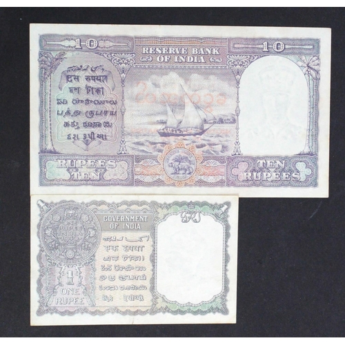 521 - Burma (2) 10 Rupees issued 1945, King George VI portrait at right, red overprint 