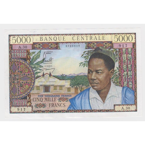 522 - Cameroun 5000 Francs issued 1962, serial A.30 0725917 (TBB B307a, Pick13a) cleaned & pressed VF+
