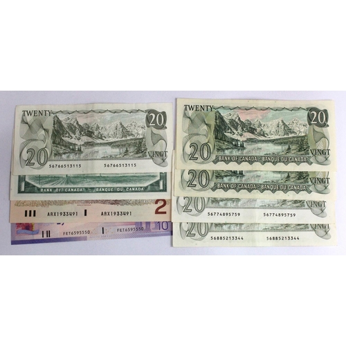 526 - Canada (8), 20 Dollars dated 1969 (2) a consecutively numbered pair, 20 Dollars dated 1979 (3), 10 D... 