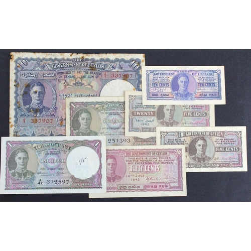 533 - Ceylon (7) a group of King George VI notes, 10 Rupees and 1 Rupee scarcer first date of issue 1st Fe... 