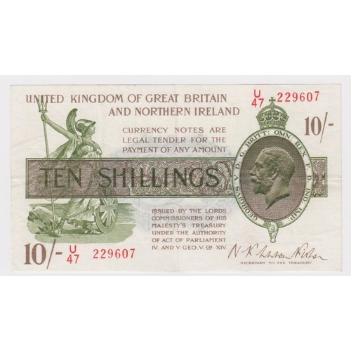 55 - Warren Fisher 10 Shillings issued 1927, serial U/47 229607, Great Britain & Northern Ireland issue (... 