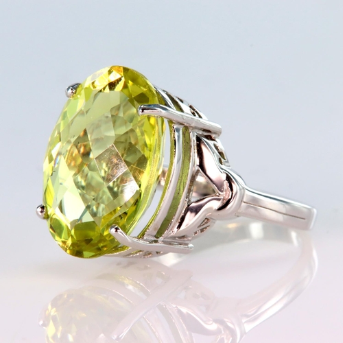 1 - 9ct white gold ring with a large yellow citrine, size N, weight 7.8g