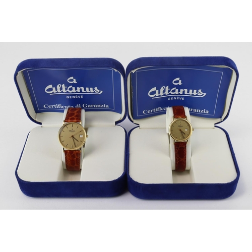 511 - Matching pair of Ladies & Gents 18ct cased Altanus wristwatches circa 1998. Both as new, boxed with ... 