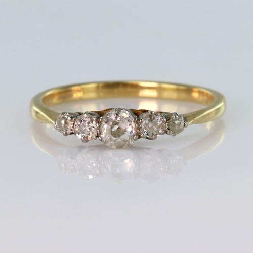 53 - 18ct yellow gold graduated five stone ring set with five old cut diamonds calculated as weighing app... 