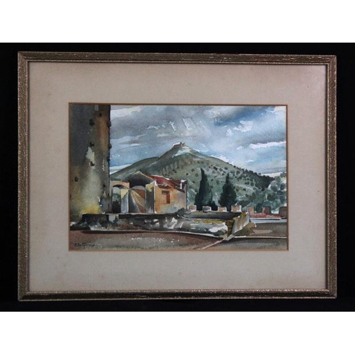 441 - Batty, R. Watercolour of a rural landscape of Madaloni, Italy. Signed lower left. Framed and glazed.... 