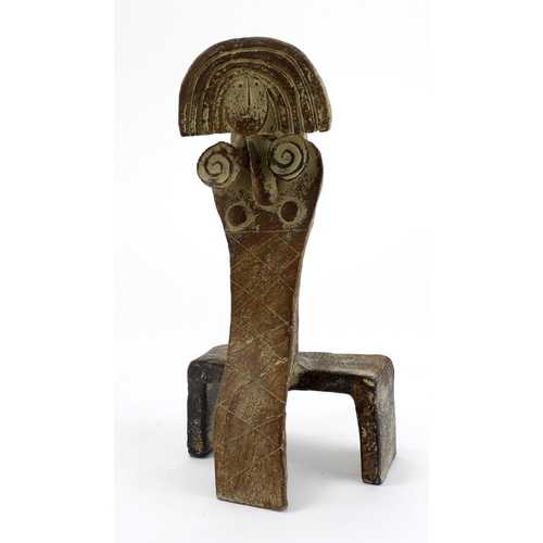 1113 - John Maltby (1936-2020). A stoneware sculpture, untitled, depicting a woman sat on a bench seat, wit... 