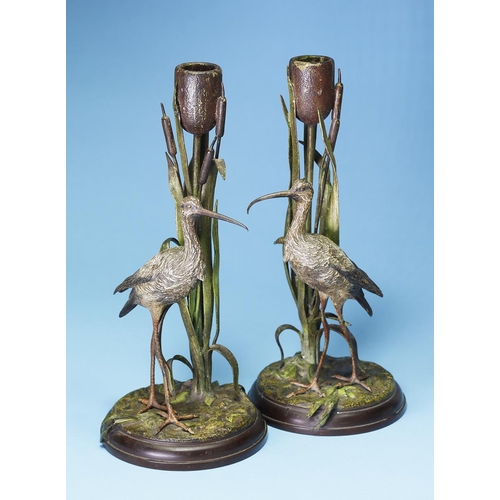 1149 - Franz Xavier Bergman (1861-1936) Pair of Austrian cold painted bronze candle holders each in the for... 
