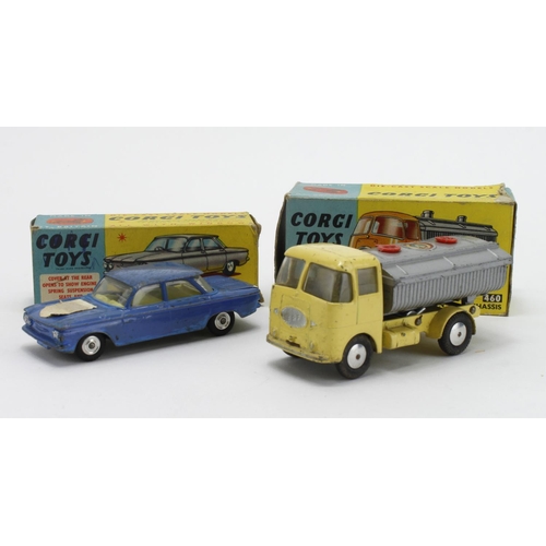 36 - Corgi Toys. Two boxed Corgi models, comprising Neville Cement Tipper Body (no. 460) & Chevrolet Corv... 