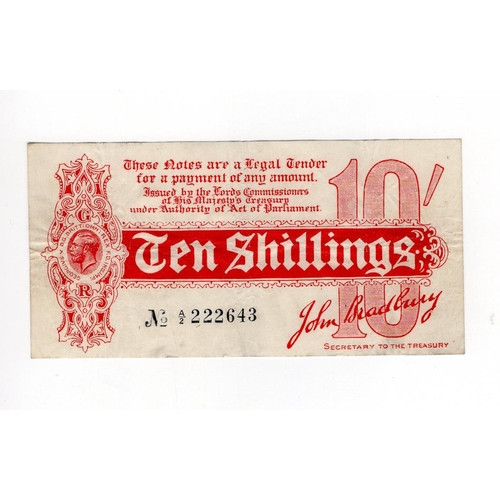 24 - Bradbury 10 Shillings ( T9) issued 1914, Royal Cypher watermark with 'AGE' also seen in watermark fr... 
