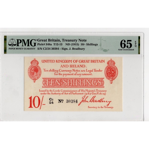 27 - Bradbury 10 Shillings (T12.3) issued 1915, LAST RUN 'C2' prefix, 5 digit serial number C2/24 30384 (... 