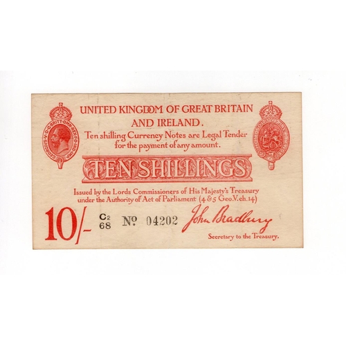 28 - Bradbury 10 Shillings (T12.3) issued 1915, LAST RUN 'C2' prefix, 5 digit serial number C2/68 04202 (... 